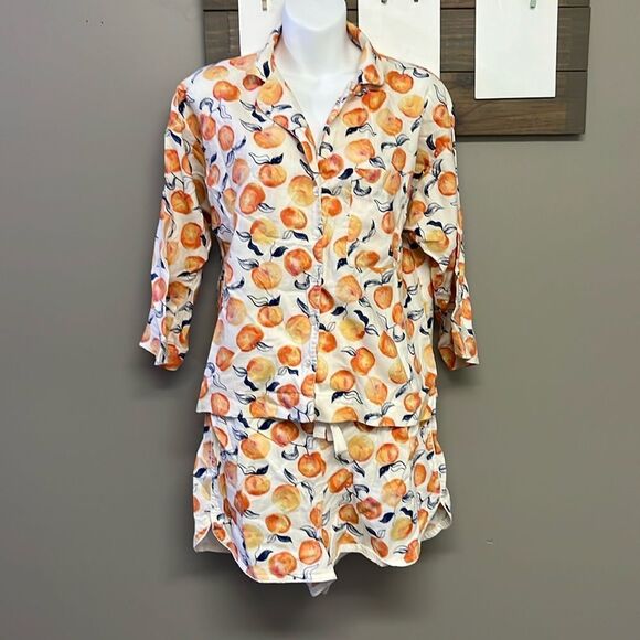 LOFT Sleep Peach Two Piece Set with Button Down Shirt and Pull On Shorts- Small - Picture 1 of 15